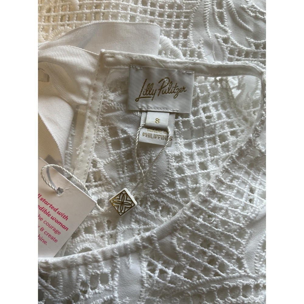 $228 NWT Lilly Pulitzer Sz 8 Oaklynn Tunic Lace White Palms Paradise Ribbon New - Picture 12 of 15
